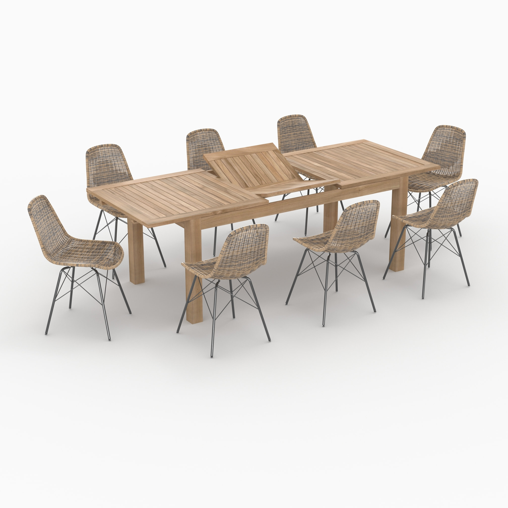 Table et chaises de jardin 8 personnes en bois et résine tressée - Tiptur
