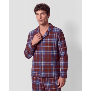 Pigiama lungo a camicia in cotone a quadri sauron bordeaux