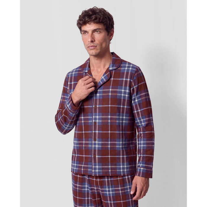 Pigiama lungo a camicia in cotone a quadri sauron bordeaux