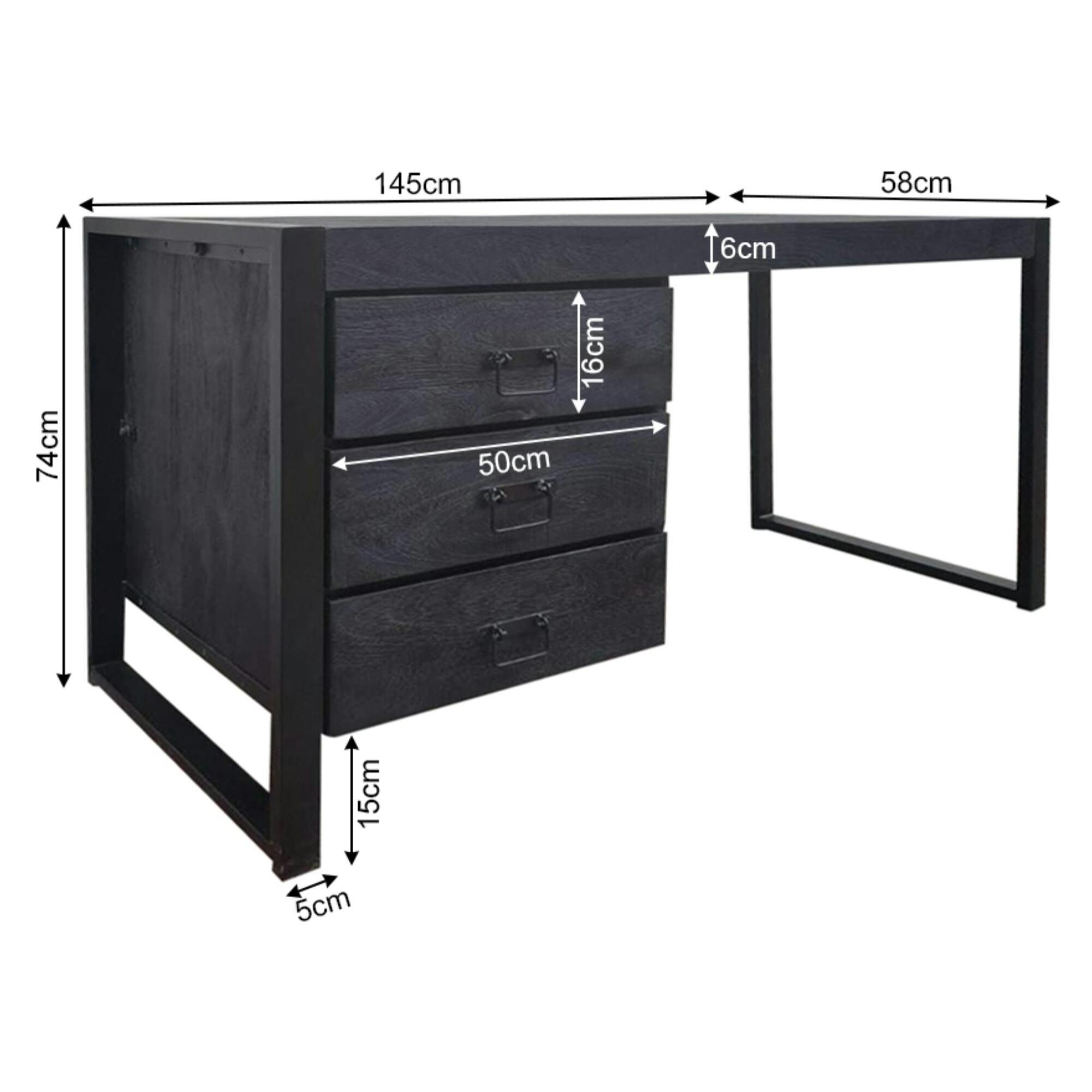 Bureau bois noir 3 tiroirs MILORA