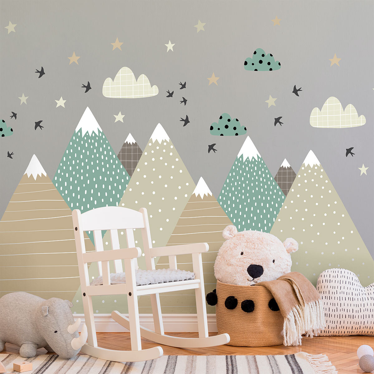 Stickers muraux enfants - Décoration chambre bébé - Autocollant Sticker mural géant enfant montagnes scandinaves GISKA