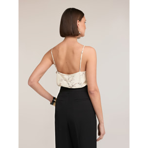 Motivi - Top de raso con estampado de flores - Blanco