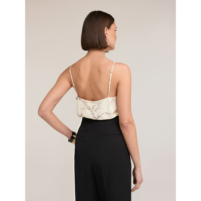 Motivi - Top de raso con estampado de flores - Blanco