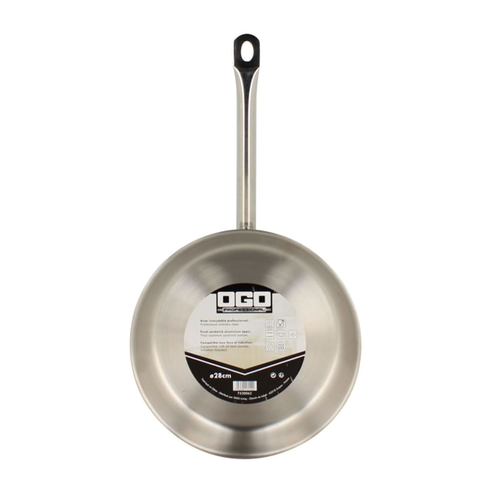 Poêle professionnelle en acier inoxydable 28cm - tous feux PROFESSIONNEL