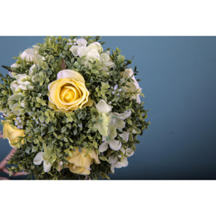 Rose Su Topiary. Altezza 27,5 Cm - Pezzi 1 - 17X27,5X12cm - Colore: Giallo - Bianchi Dino - Piante Artificiali