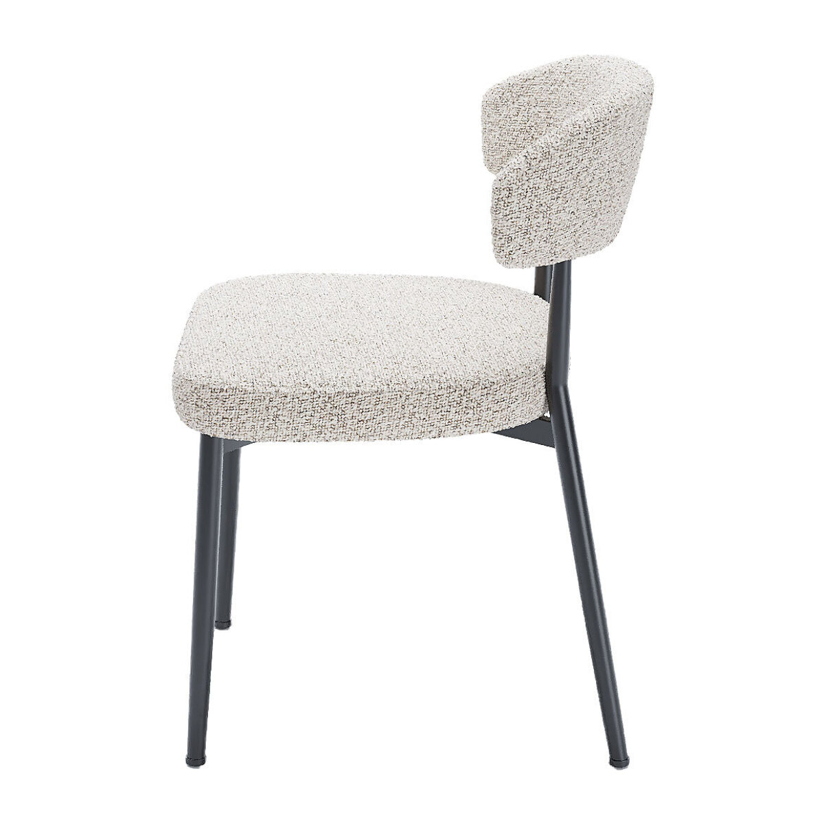 Lot de 2 chaises de salle à manger en tissu bouclette gris et blanc & métal noir