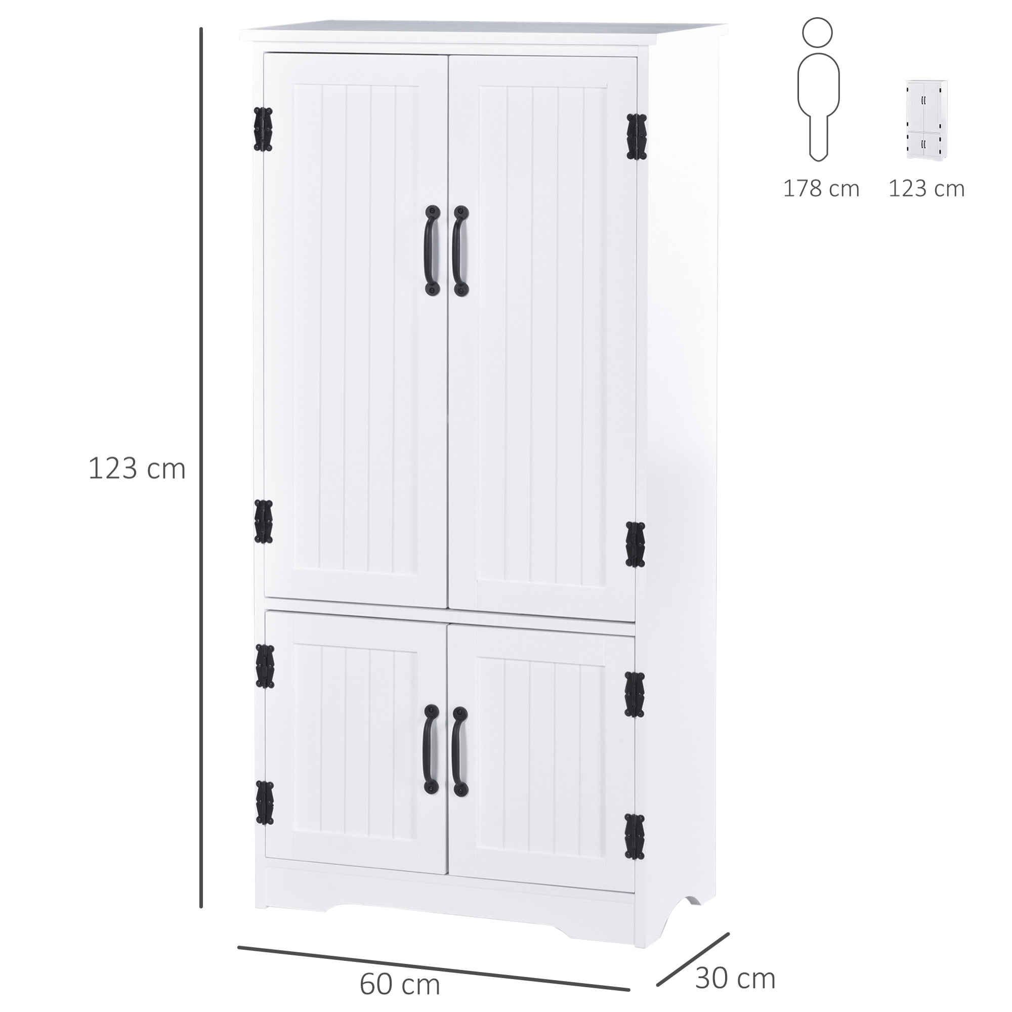 Armoire de cuisine contemporaine multi-rangements 2 placards 3 étagères MDF panneaux particules blanc