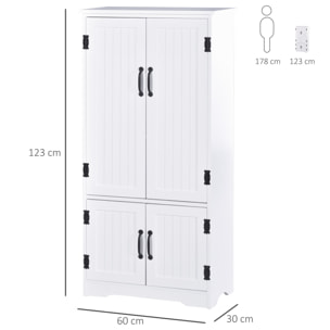 Armoire de cuisine contemporaine multi-rangements 2 placards 3 étagères MDF panneaux particules blanc