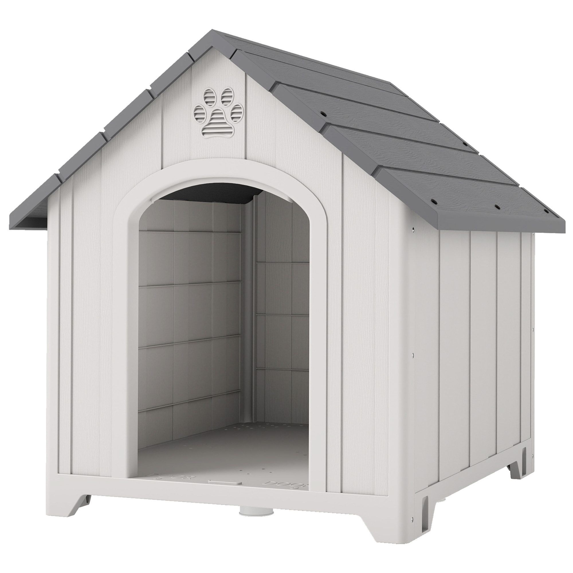 Niche chien plastique effet bois design chalet - 88 x 79 x 89 cm - gris clair gris foncé