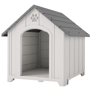 Niche chien plastique effet bois design chalet - 88 x 79 x 89 cm - gris clair gris foncé