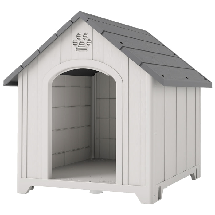 Niche chien plastique effet bois design chalet - 88 x 79 x 89 cm - gris clair gris foncé