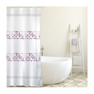 Rideau de douche Polyester MALTA 180x200cm QUALITE PREMIUM Rose & Blanc - Anneaux inclus MSV