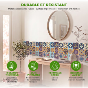 Stickers muraux - Sticker Mural Carrelage adhésif Cuisine Salle de Bain - 12 STICKERS CARRELAGES AZULEJOS CARMELO