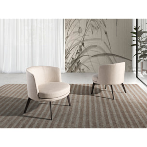 Sillón Angel Cerdá con asiento y respaldo tapizados en tela crema patas de acero inoxidable en marrón metal 74x70x71cm