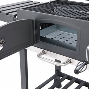 Barbecue Grill charbon de bois noir - Fumoir avec récupérateur de cendres. aérateurs. bac charbon ajustable et tablettes rabattables