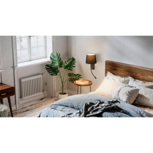FORLIGHT Janet - Aplique de Pared para Dormitorio E27 Luz de Lectura LED Blanco Cálido 3000K. Aluminio Negro Pantalla de Textil