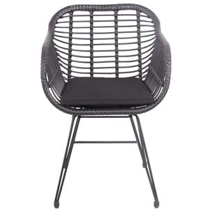Lot de 2 fauteuils en rotin synthétique noirs avec coussins CINTA