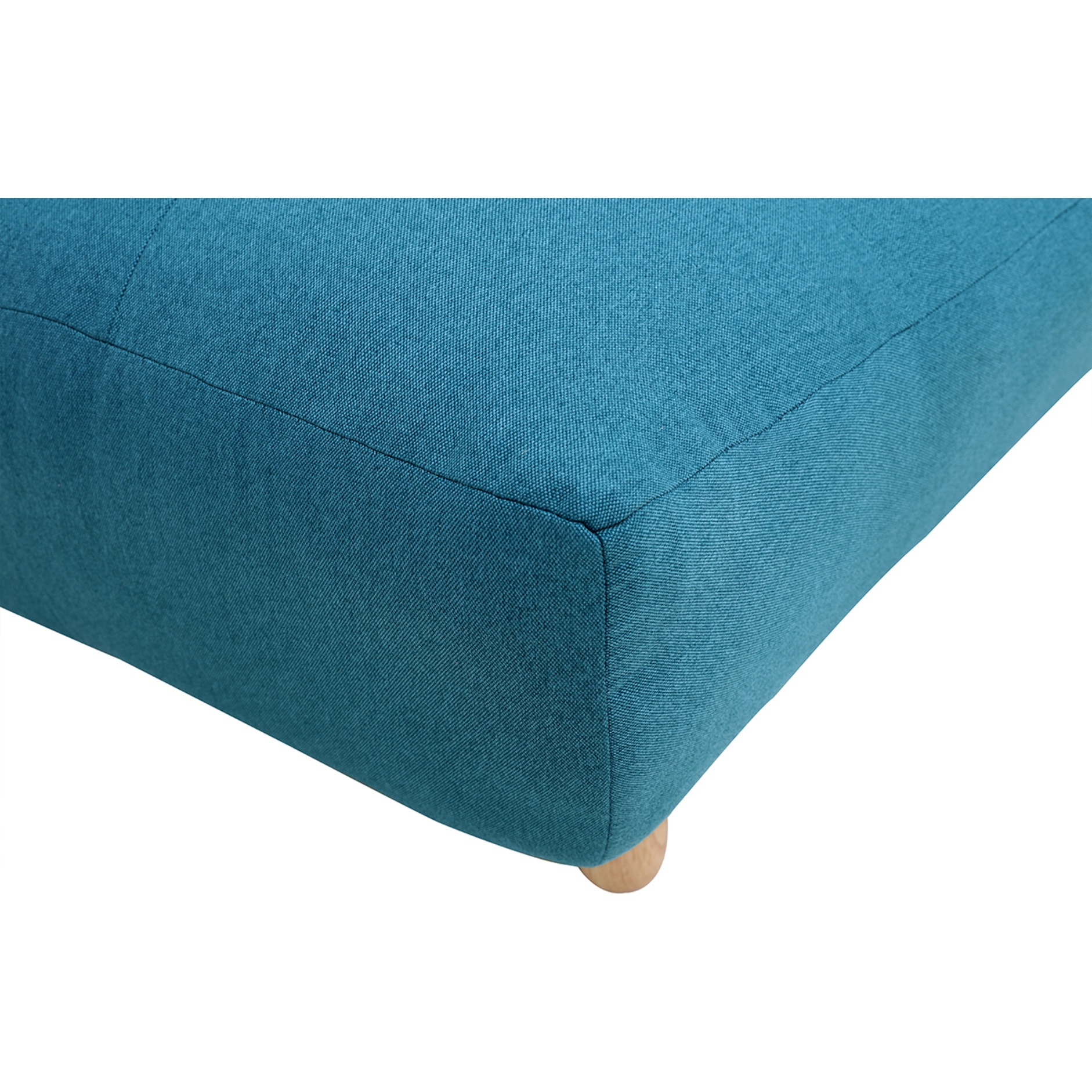 Canapé convertible scandinave 3 places en tissu bleu canard et bois clair YUMI