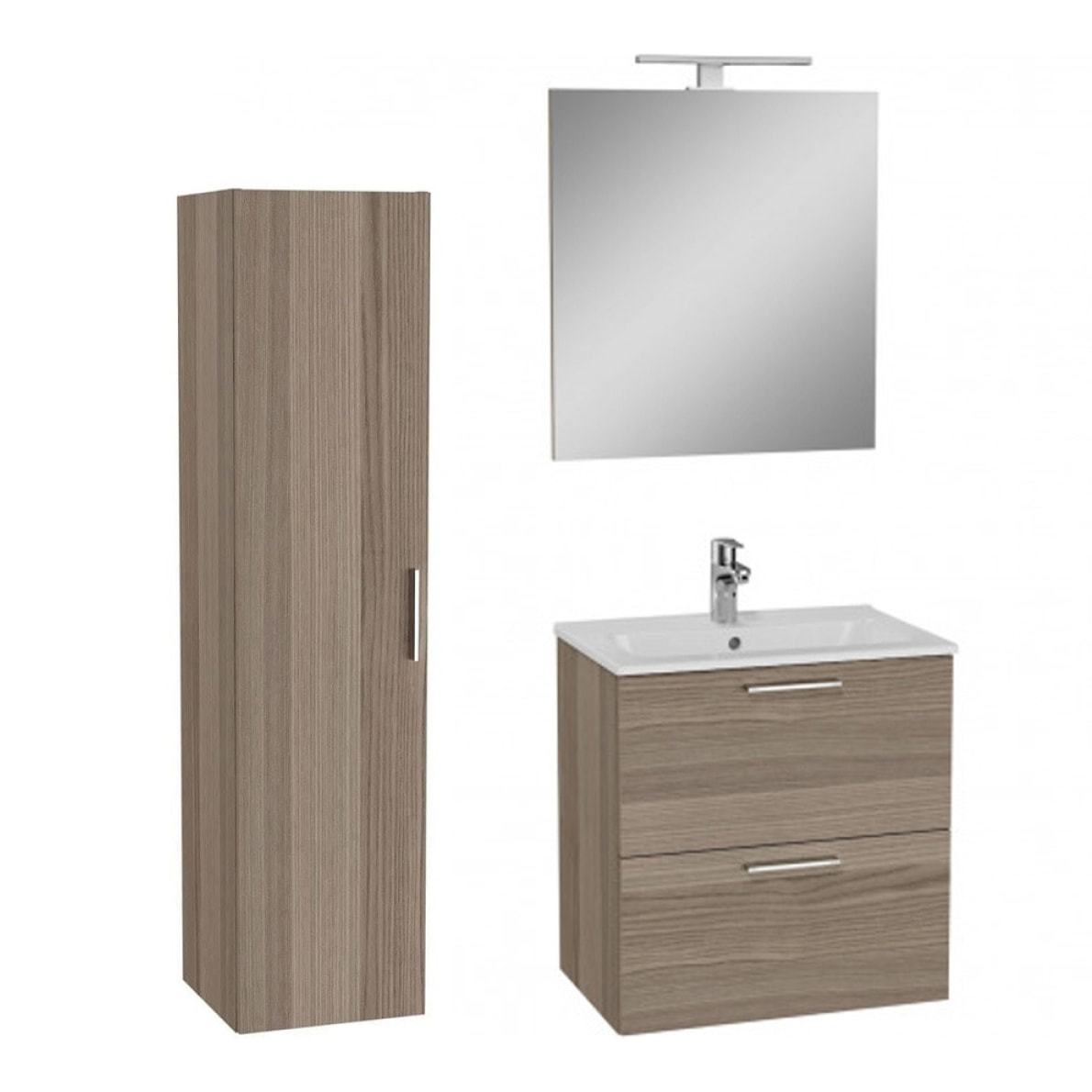 Set Mia ensemble meuble 59x61x39,5cm avec miroir, lavabo, éclairage LED + armoire 145x35x35cm, Cordoba