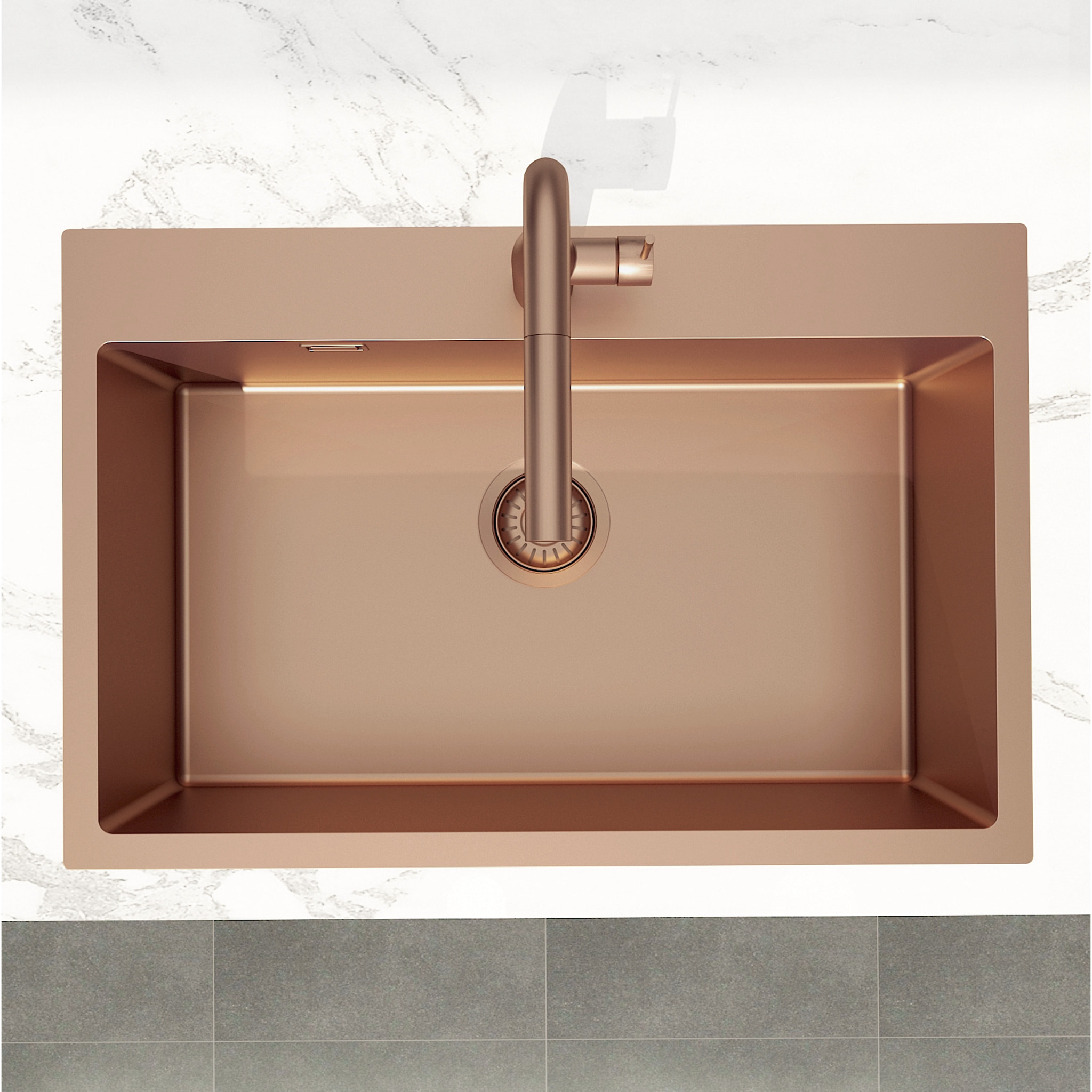 Swiss Aqua Technologies Aurum Évier de cuisine encastrable inox 304, 1 bac, 68x45x21 cm, Cuivre brossé PVD