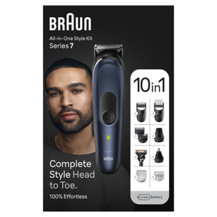 Braun Tondeuse 10 en 1 - Kit pour Barbe, Cheveux, Corps - Series 7 MGK7421 - Noir/Bleu