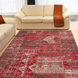 Tapis Ladi aux motifs patchwork rouge et beige