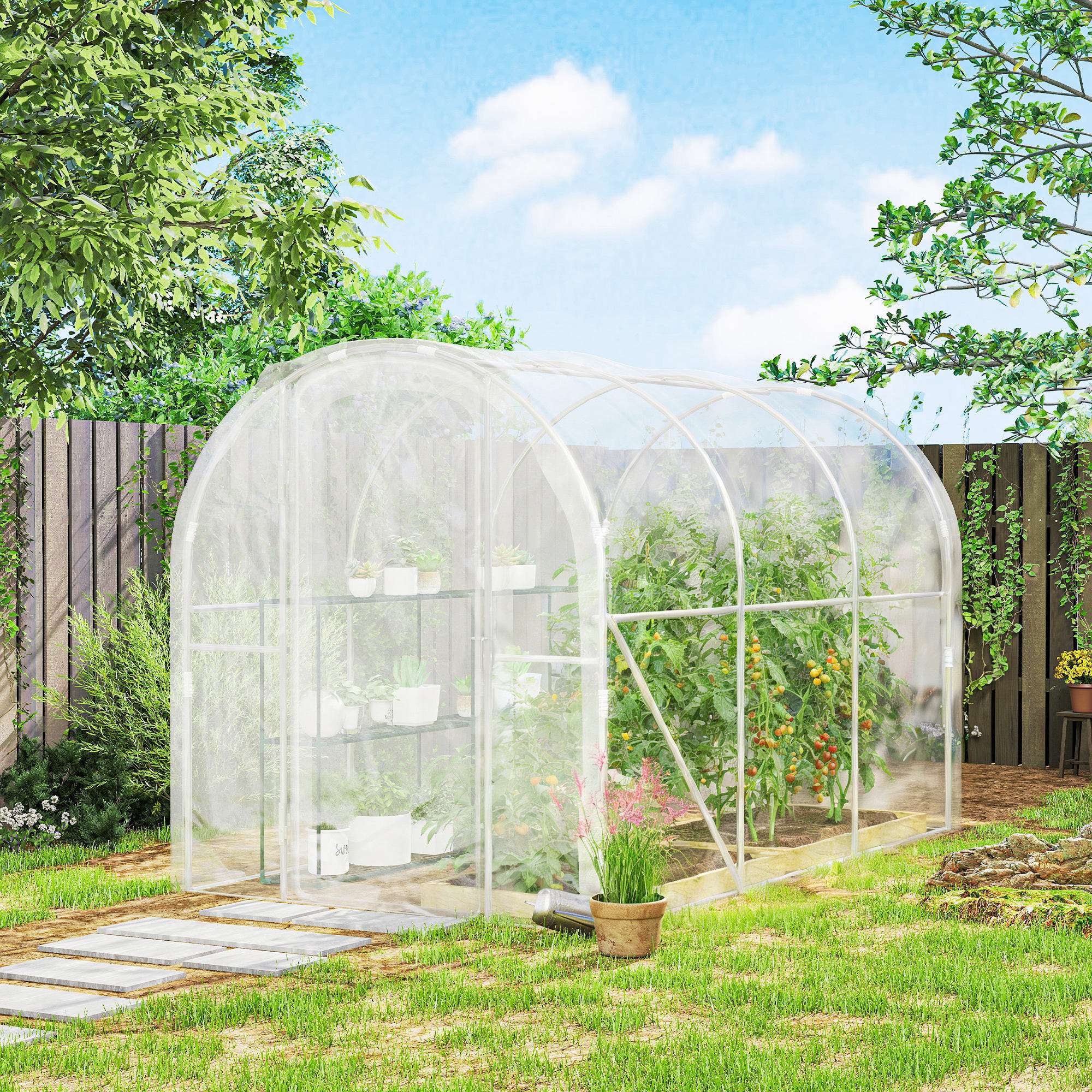 Serre tunnel de jardin 6 m² - 3 x 2 x 2 m - porte - acier galvanisé PE 150 g/m² transparent