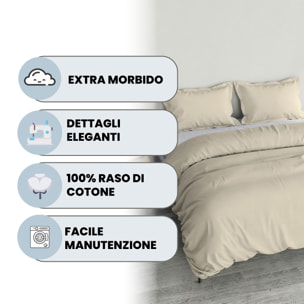 PARURE COPRIPIUMINO RASO CLOE, 100% Raso di Cotone, Made in Italy - PANNA