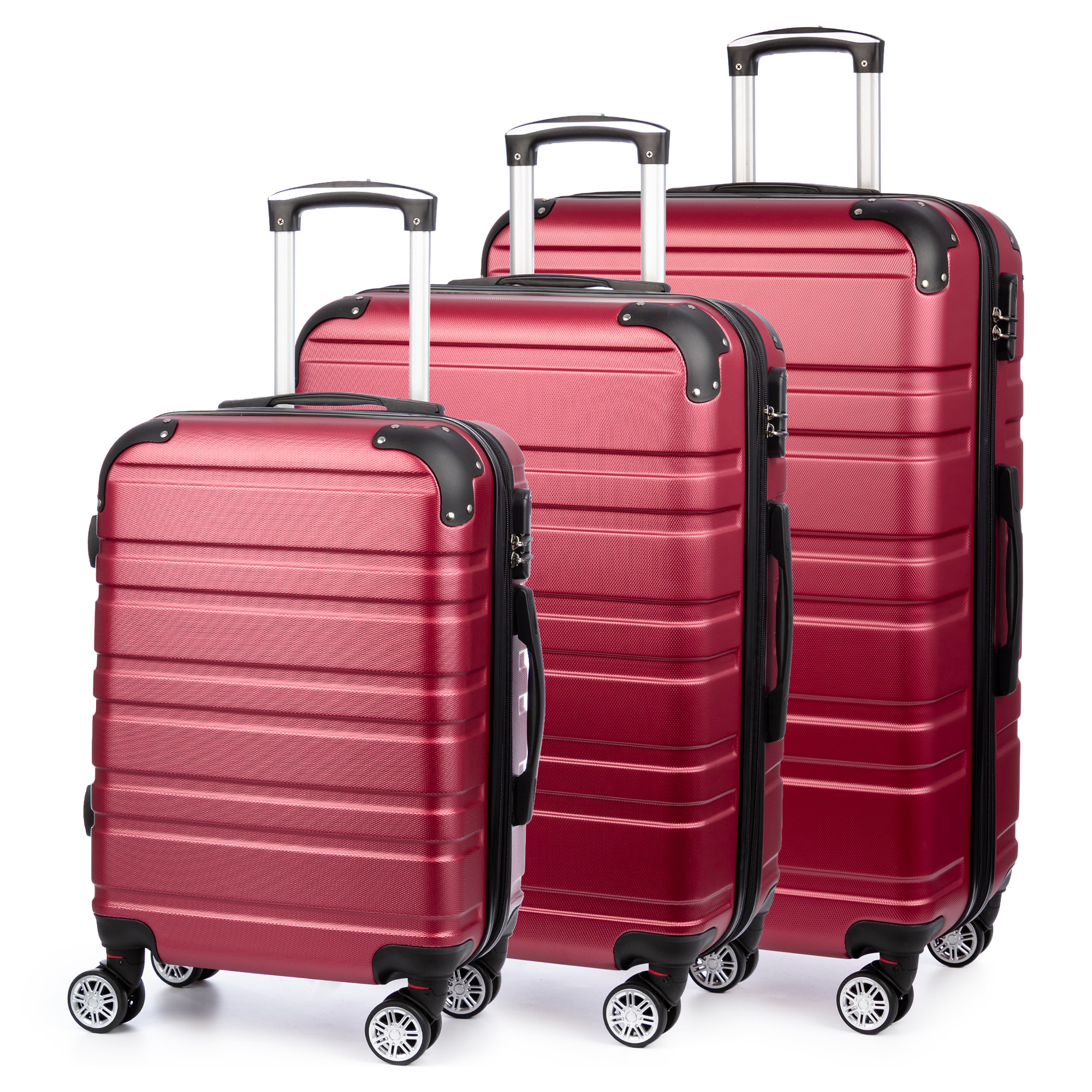 Juego de 3 maletas Trolley extensibles, en material ligero ABS de alta resistencia. Cerradura numérica, 4 ruedas dobles giratorias 360°.