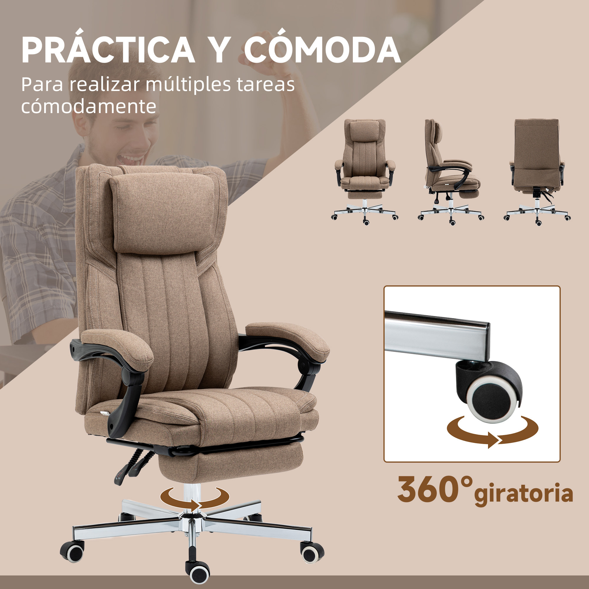 Silla de Oficina Giratoria con 6 Puntos de Masaje Vibratorio Silla de Escritorio Reclinable con Altura Ajustable Control Remoto Respaldo Alto y Reposacabezas 65x61x105-113 cm Marrón