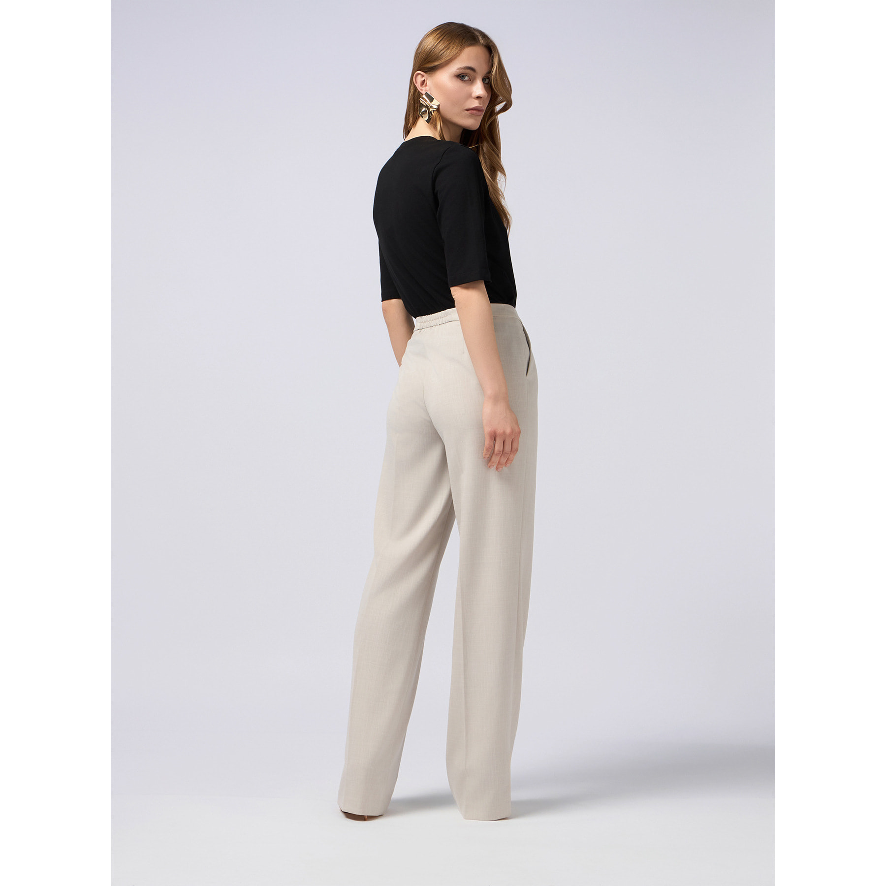 Oltre - Pantaloni palazzo in tessuto fluido - Beige