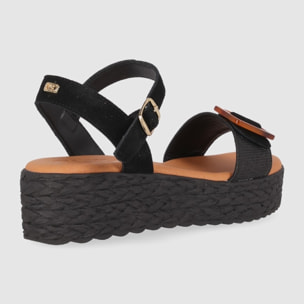 Sandalias de Serraje - Negro - Tacón: 5 cm