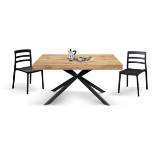 Tavolo CAMAIORE in legno, finitura rovere rustico e base a X in metallo antracite, allungabile 180×90 cm – 260×90 cm