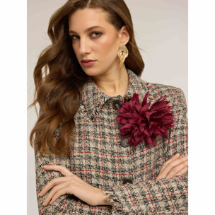 Motivi - Giacca corta in bouclé con frange e spilla - Beige