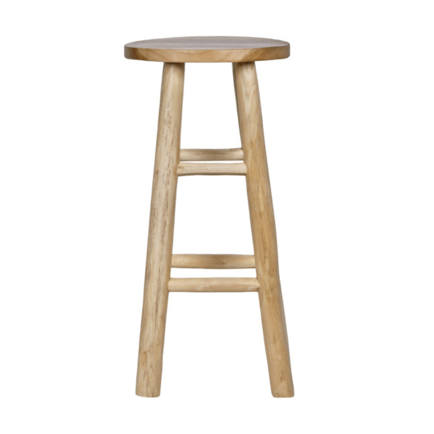 Tabouret de bar rond artisanal 75 cm de haut en bois de teck - MUFASA