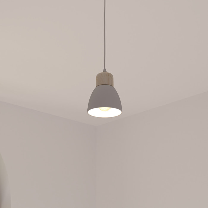 Suspension "Desy" blanche - métal & bois D15 cm