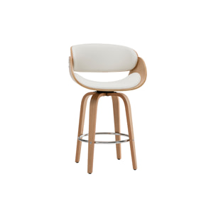 Tabouret de bar pivotant blanc et bois clair H69 cm BENT