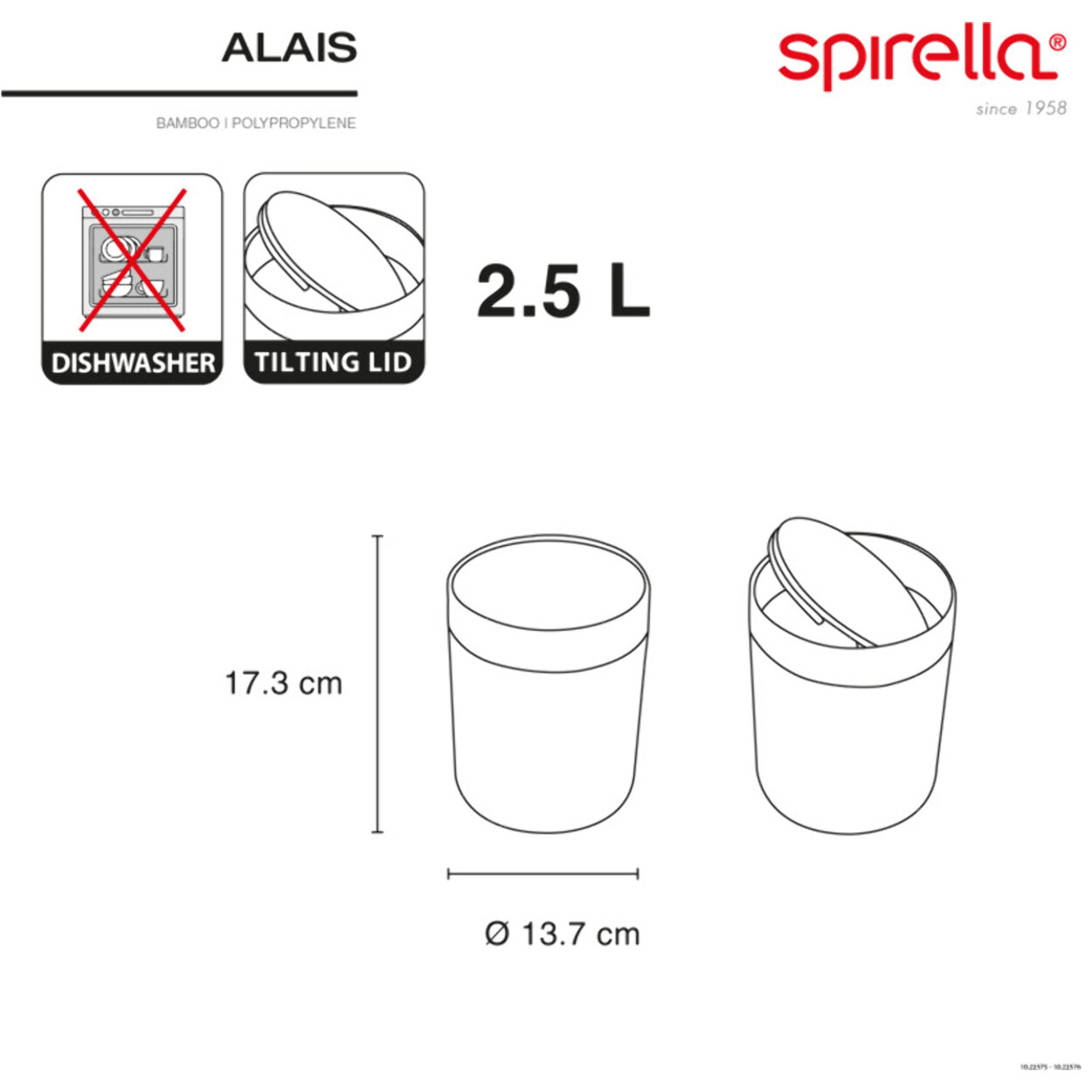 Poubelle à bascule de salle de bain Bambou ALAIS 2,5L Noir Spirella