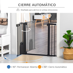 Barrera de Seguridad Perros 75-103cm con 2 Extensiones Cierre Automático Negro