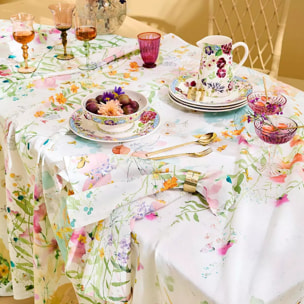 Serviette lin & coton lavé 150 g/m² imprimé rose vert Rosee du matin printemps