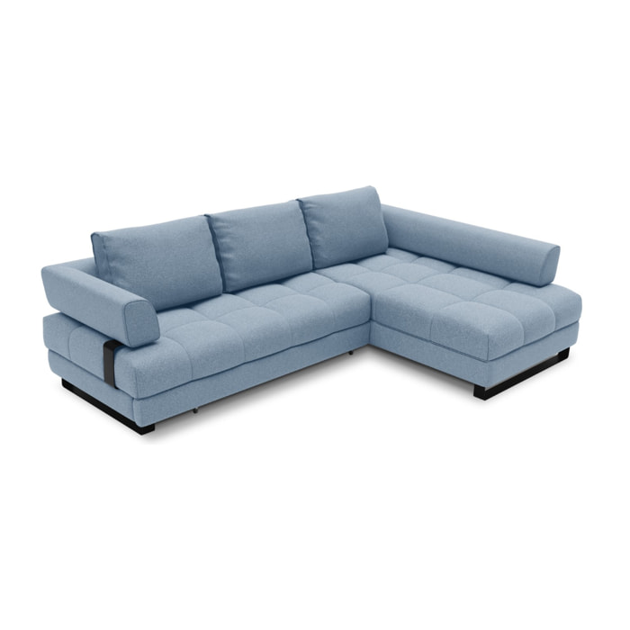 Canapé d'angle droit convertible avec coffre de rangement "Clinton" 5 places en tissu structurel bleu