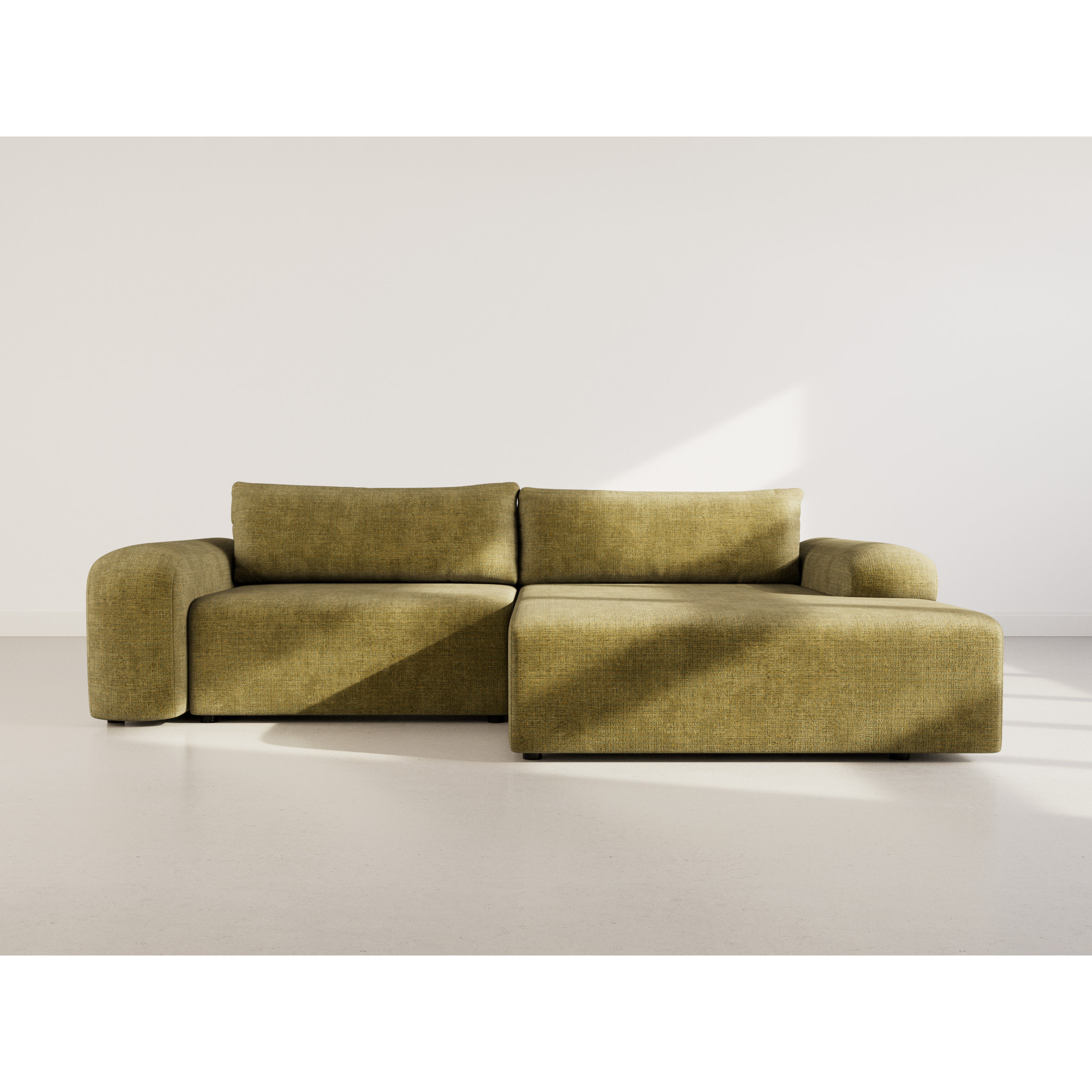 Rebecca - canapé d'angle droit 4 places convertible avec coffre en velours texturé - Vert Olive
