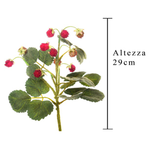 Ramo Con Fragoline Di Bosco A 3 Diramazioni. Altezza 29 Cm - Pezzi 6 - 17X29X14cm - Colore: Rosso - Bianchi Dino - Frutta, Bacche E Varie
