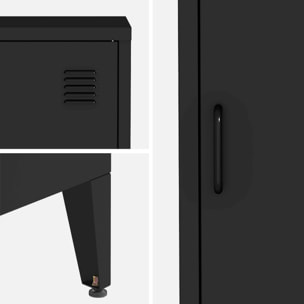 Armoire chambre en acier noir. 4 espaces de rangement. casier