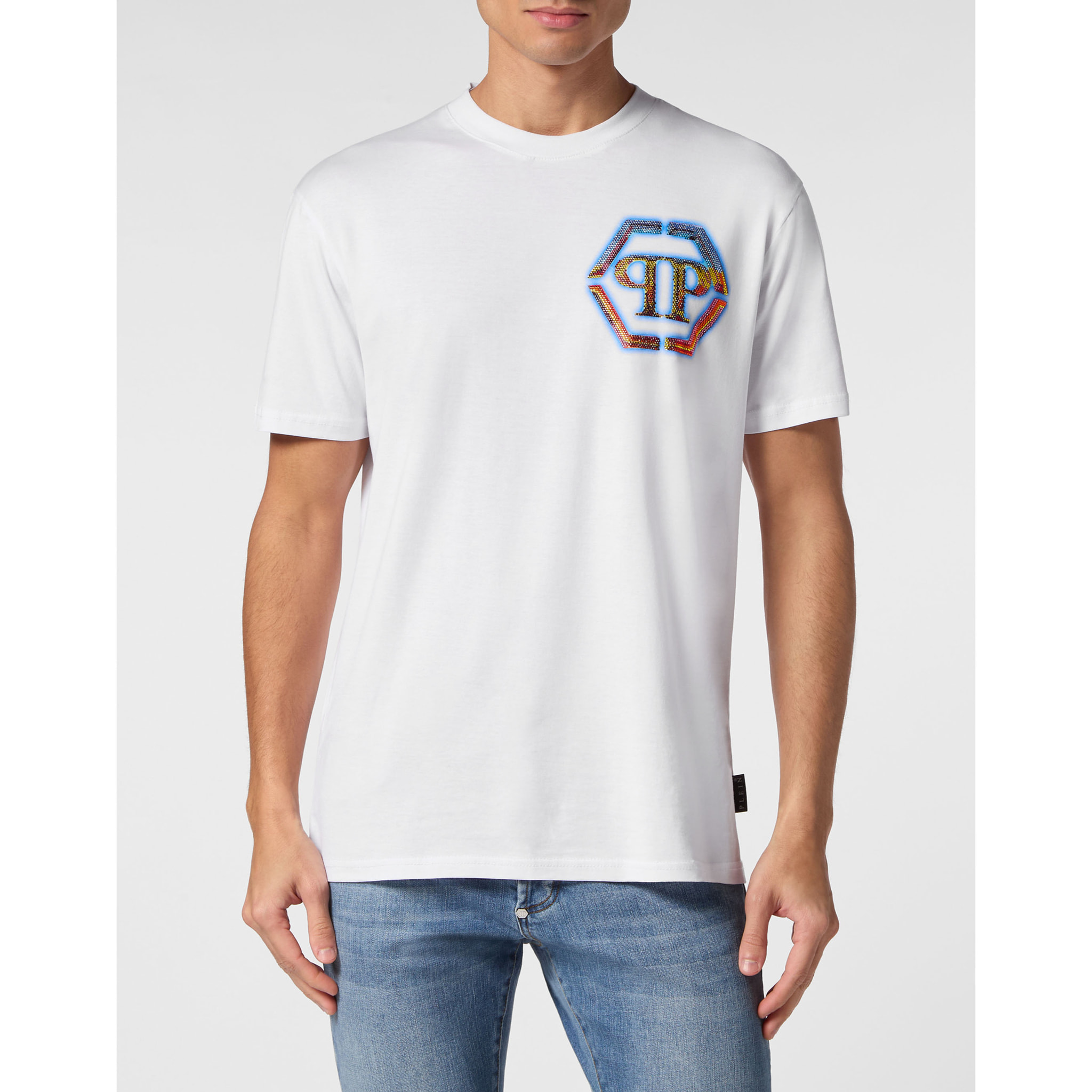 PHILIPP PLEIN Camiseta de cuello redondo y manga corta HEXAGON