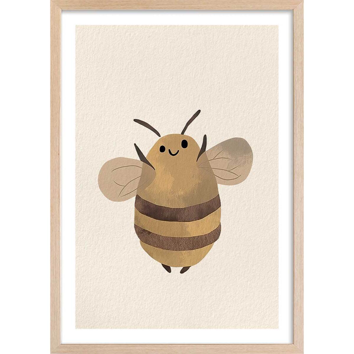 Affiche enfant l'abeille  Affiche + cadre en bois - Chêne