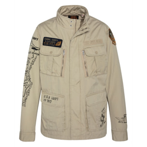 M-1941 ARMY M-65 ZIPPERED JACKET WITH  PRINTS & BADGES 100% COTTON Beige