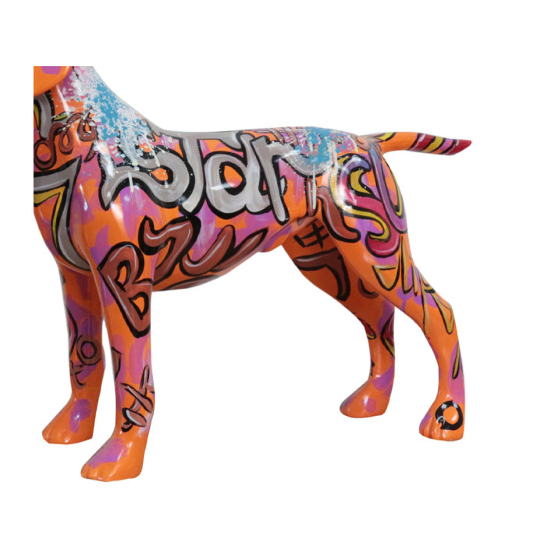 Statue chien en résine orange avec graffiti multicolore H51cm - QEN