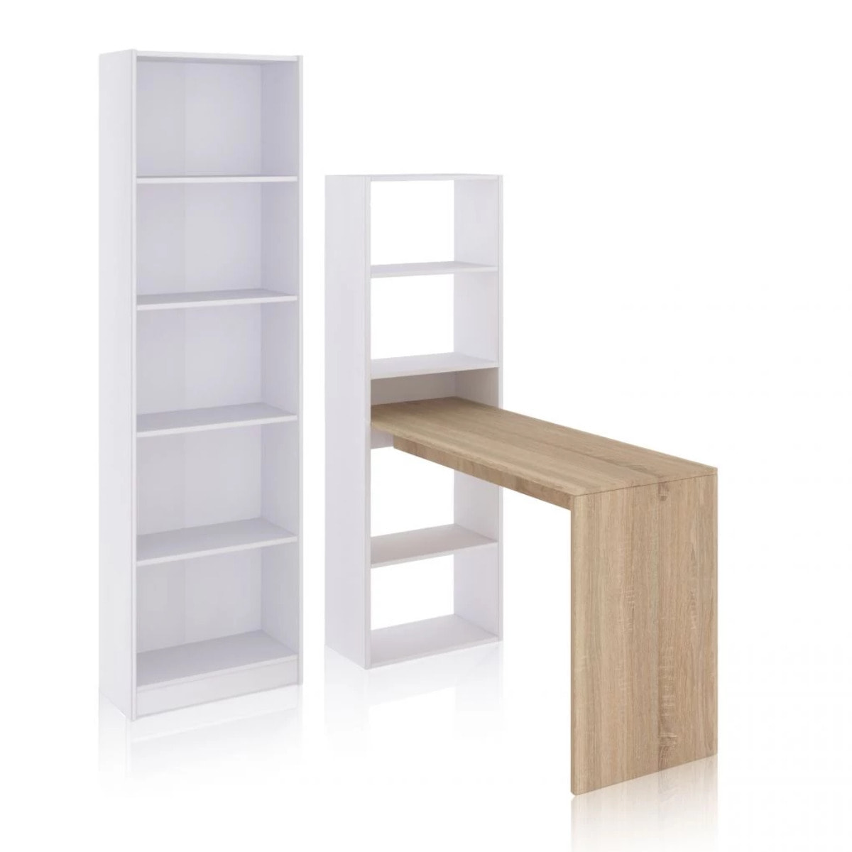 Pack escritorio y estantería Cosmic Plus Blanco Artik (Blanco Mate) - Roble Canadian