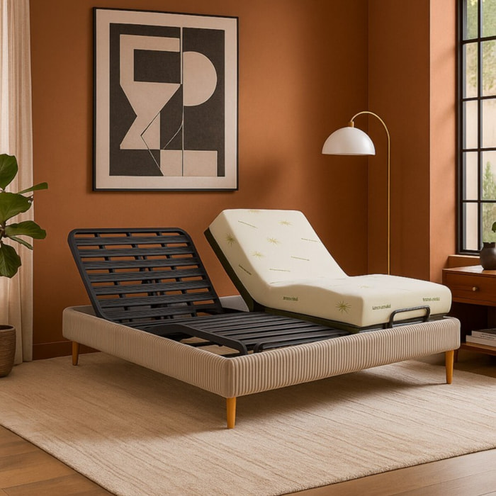 Ensemble lit électrique Ergoflex et matelas | Contour Velours Côtelé | Gris clair